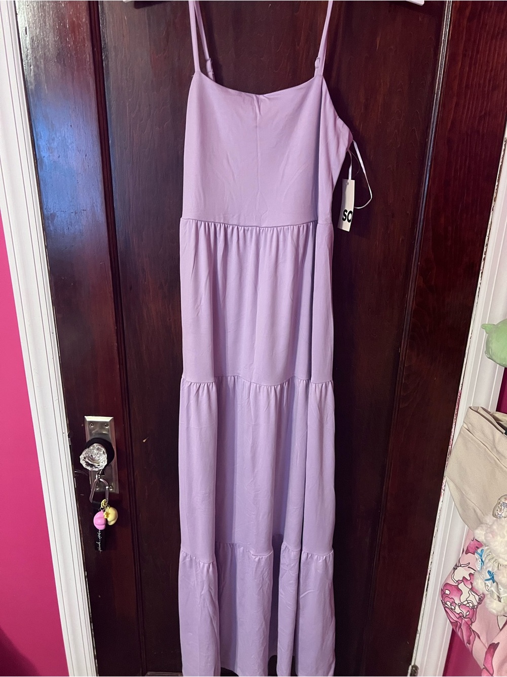 SO Lavender Tiered Spaghetti-Strap Maxi Dress